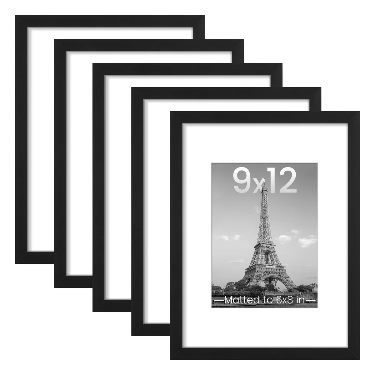 upsimples 9x12 Picture Frame, Gallery Wall Frames Set of 5, Black