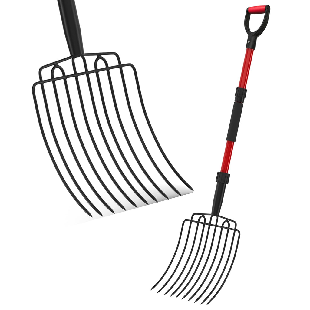 COSITA Pitch Fork for Garden, Wide Pitchfork with 10 Metal Tines, Heavy Duty Garden Fork with Fiberglass Handle 44-Inches, Chicken Coop Pitchforks for Manure, Mulching, Composting, Red