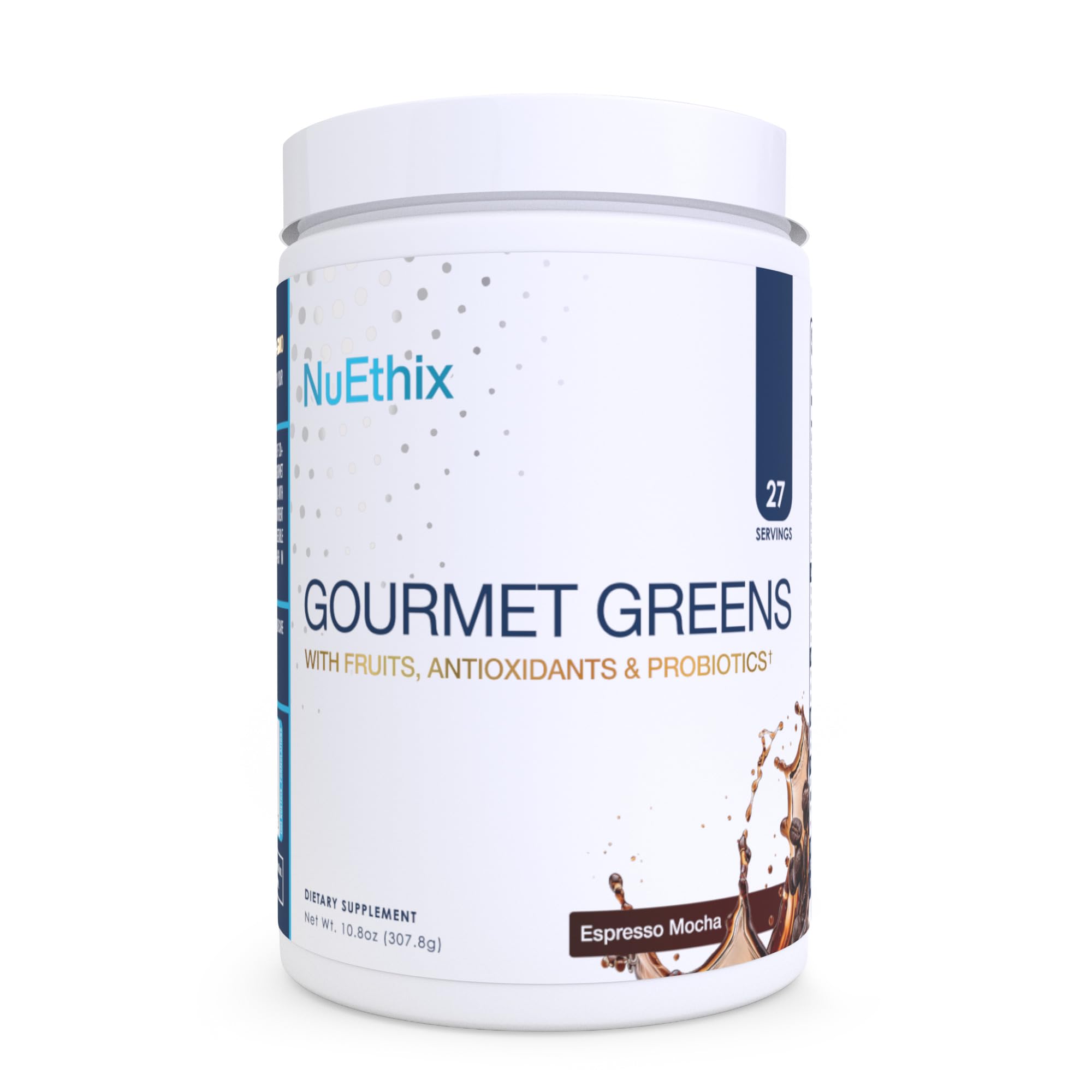 NuEthix Formulations Gourmet Greens Drink Powder Dietary Supplement with Fruit and Vegetable Superfoods and Probiotics, Espresso, 27 Servings