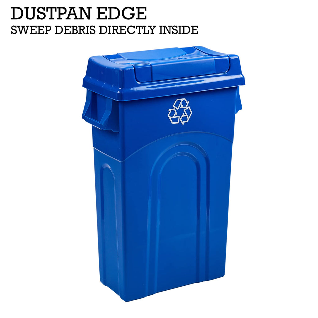 United Solutions 23 Gallon Highboy Plastic Recycling Bin Kitchen Trash Can with Lid, Pass Through Handles, and Dustpan Edge, Blue