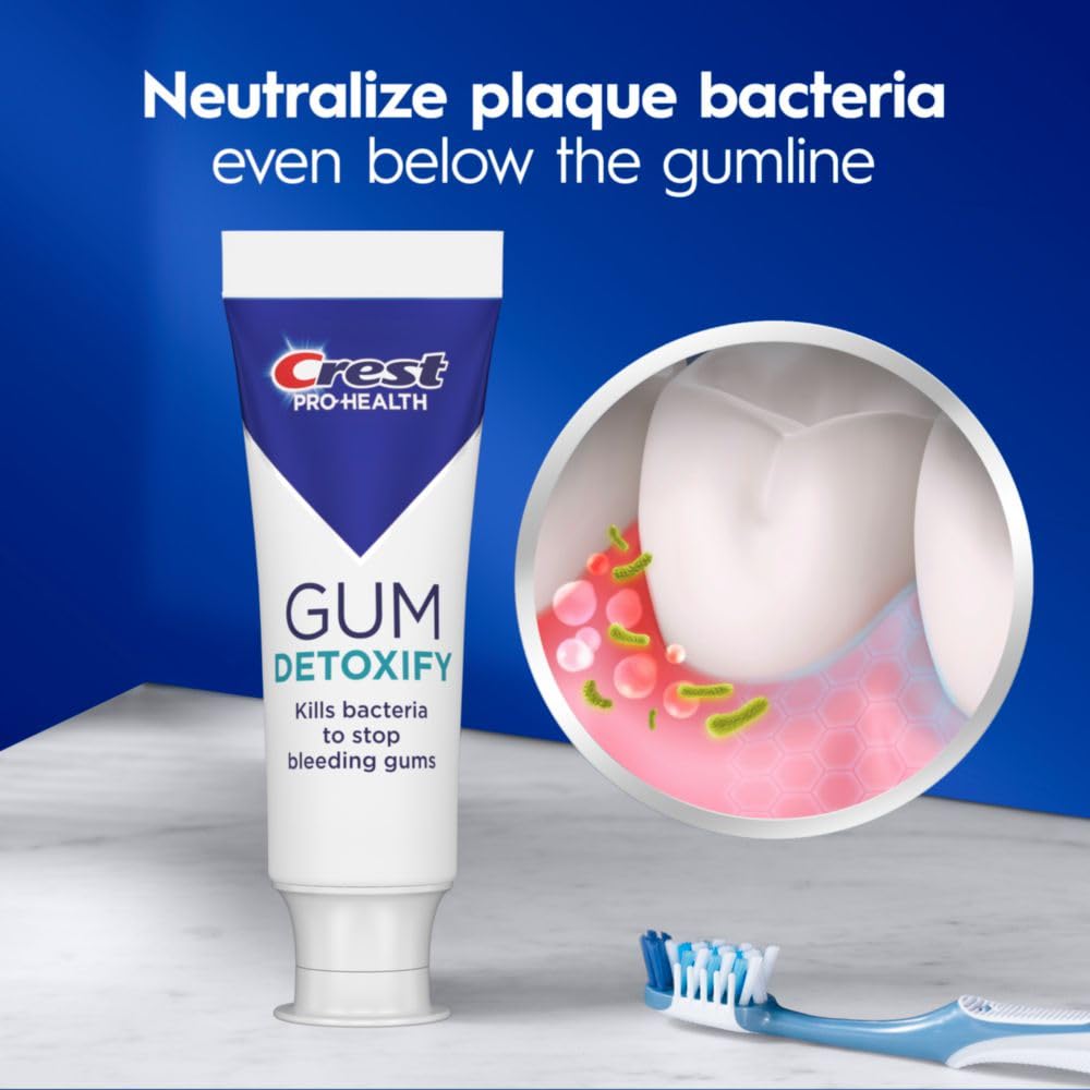 Crest Pro-Health Gum Detoxify Antibacterial Fluoride Toothpaste, 4.8 oz 3 Pack, Enamel and Gum Repair, Cavity Protection, Deep Clean, Plaque Control, Clinically Proven, Travel Size Toiletries