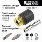 Klein Tools 80027 Screwdriver Set, 11-in-1 Multi-bit Screwdriver, 6-in-1 Stubby, Phillips, Slotted, Square, Torx Bits, 2-Piece