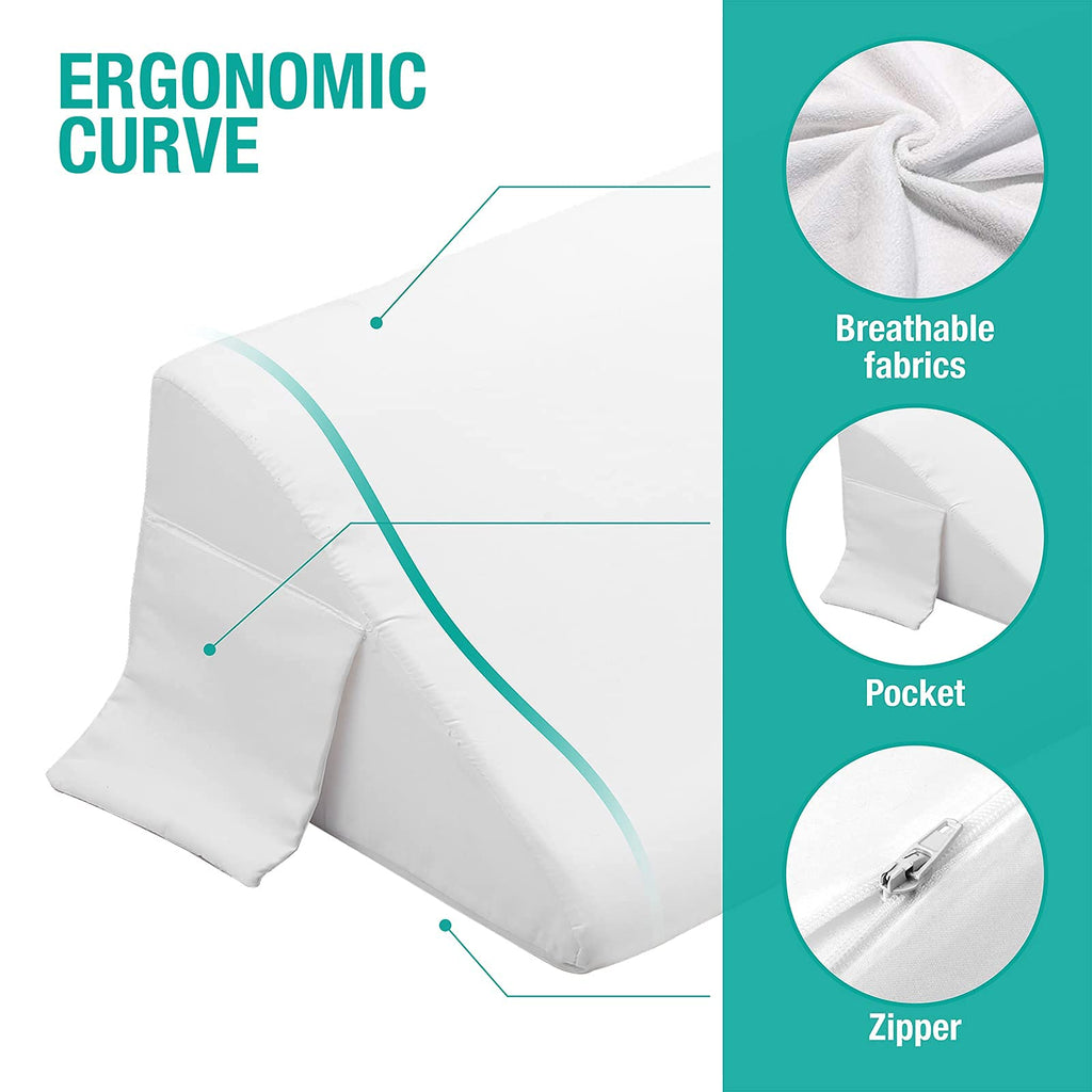 Vekkia Queen Size Bed Wedge Pillow for Headboard Gap/Mattress Wedge Gap Filler/Bed Gap Filler Fill 0-6" Gap Between Headboard and Mattress,60"x10"x6"-White