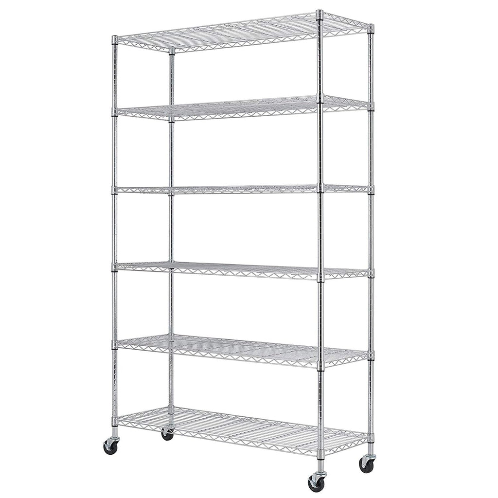 BestOffice | 6-Tier Wire Storage Shelves with Wheels | 18x45x82 | Chrome | Adjustable Racks | Heavy-Duty Metal Shelf, Holds Upto 2100 lbs | No-Tool Assembly | Ideal for Home & Garage Shelving