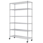 BestOffice | 6-Tier Wire Storage Shelves with Wheels | 18x45x82 | Chrome | Adjustable Racks | Heavy-Duty Metal Shelf, Holds Upto 2100 lbs | No-Tool Assembly | Ideal for Home & Garage Shelving