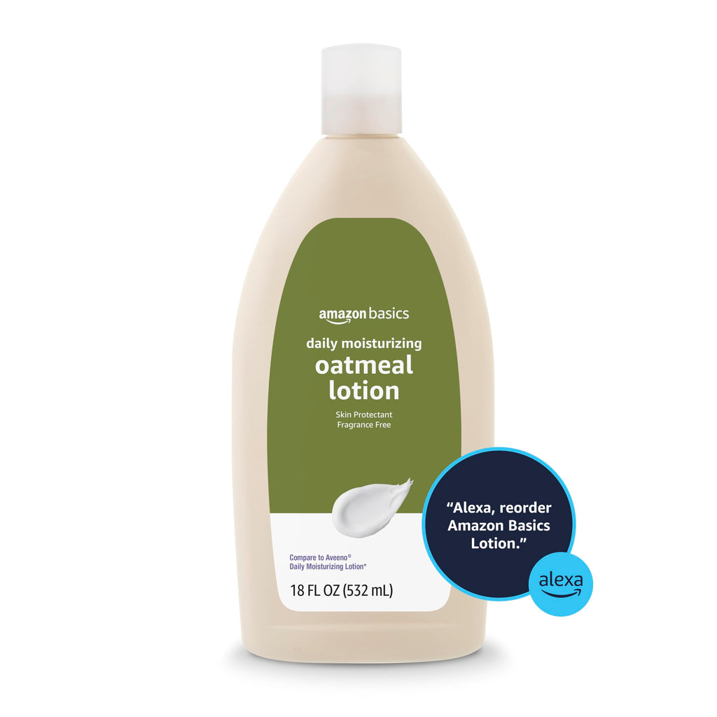 Amazon Basics Daily Moisturizing Oatmeal Body Lotion, Fragrance Free, Non-Comedogenic, Soothing Skin Protectant Moisturizer, 18 Fl Oz (Pack of 6) (Previously Solimo)