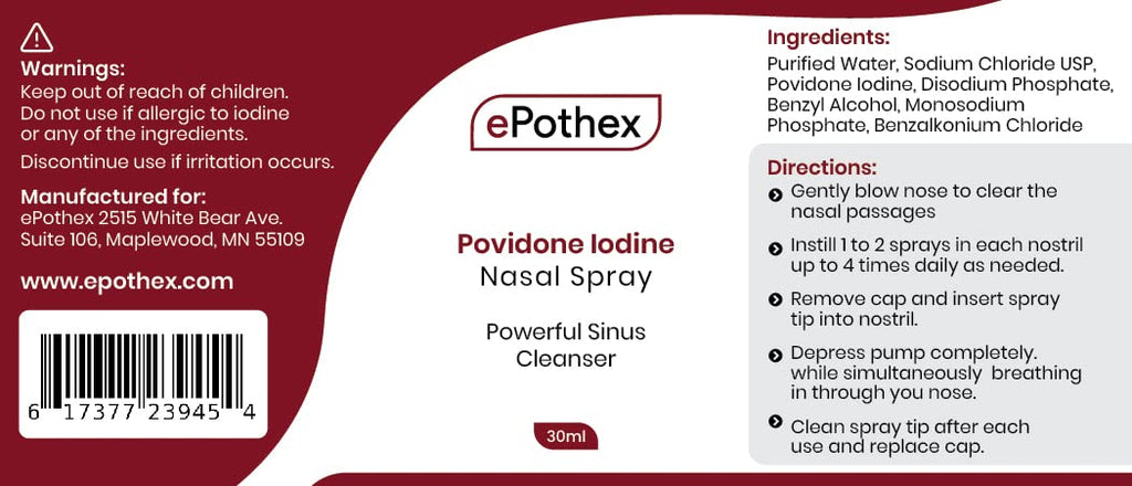 EPOTHEX 1% Povidone Iodine Nasal Spray - Powerful Nasal Cleanser & Sinus Protection - Reduce Exposure to Airborne Contaminants - Travel Friendly - 30ml