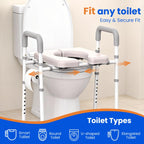 Raised Toilet Seat with Handles - Width & Height Adjustable Toilet Seat Risers for Seniors, Heavy Duty Handicap Toilet Riser, Fit Any Toilet, Up to 400lbs