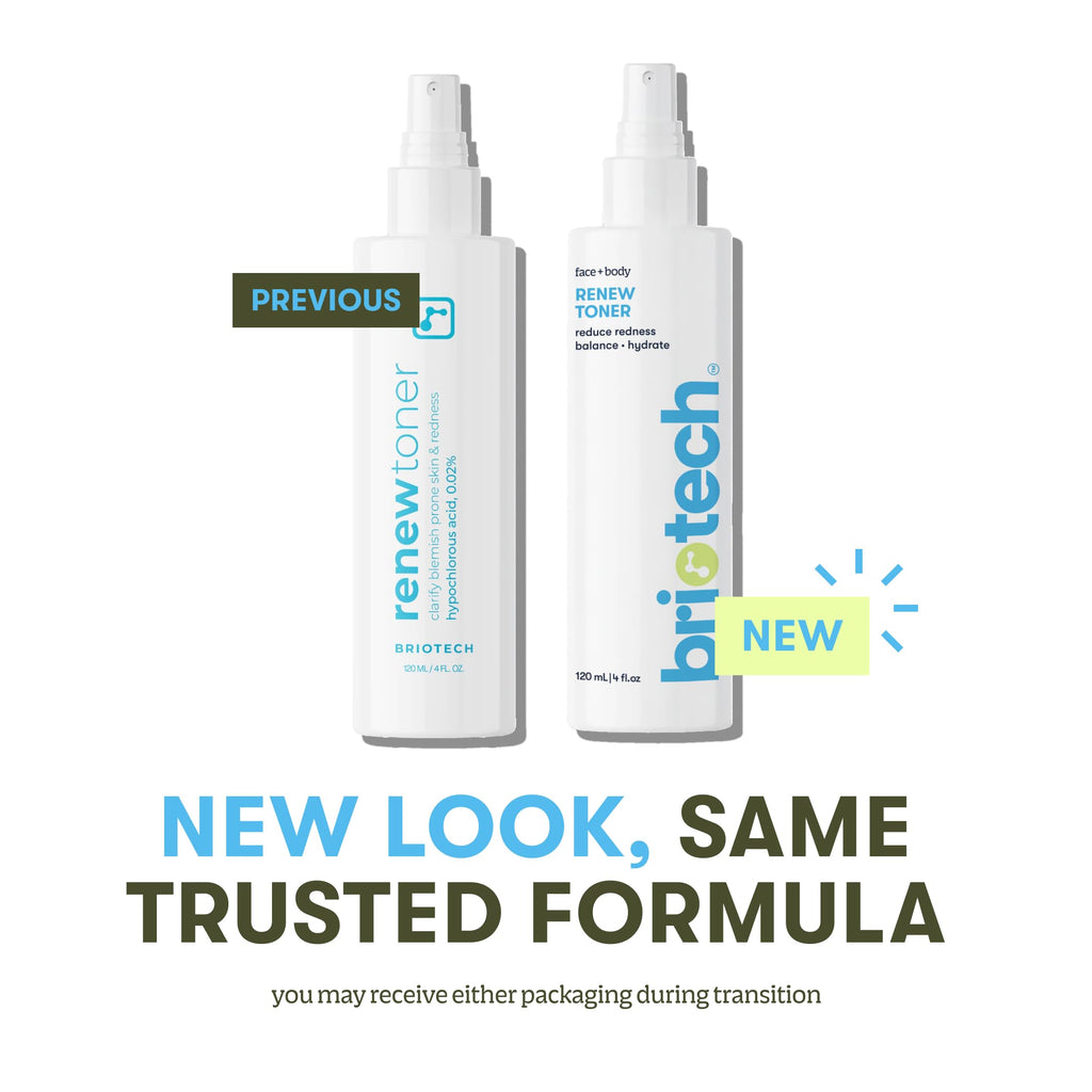 BRIOTECH Renew Toner, Hypochlorous Acid Spray, Minimize Appearance of Blemishes, Soothing Facial Mist for Sensitive Skin, Calm Redness & Bumps, Vegan, 4 fl oz (2 Pack)