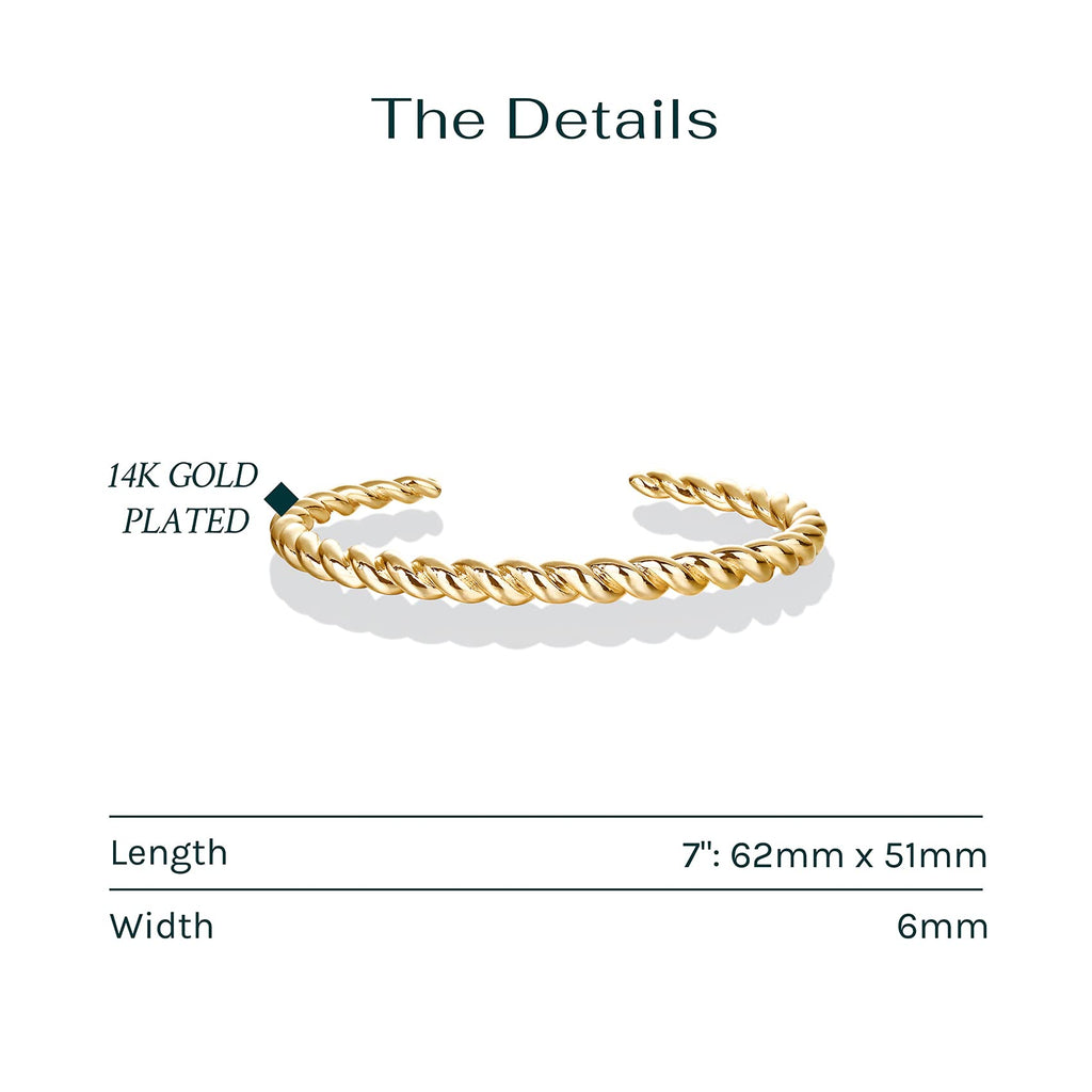 PAVOI Chunky Twisted Braided Bangle Bracelet, 14K Gold Plated, Yellow Gold