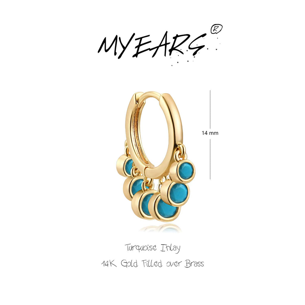 MYEARS Women Earrings Gold Huggie Hoop Dangle Dots Tassel Turquoise 14K Small Simple Hypoallergenic Everyday Jewelry