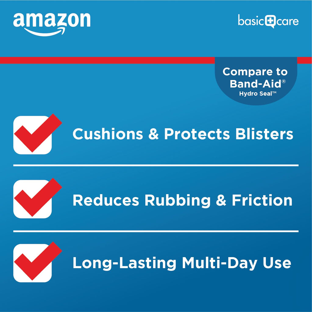 Amazon Basic Care Extreme Hydrocolloid Gel Blister Cushion Bandages, Self-Adhesive, Reduces Rubbing & Friction, Long-Lasting Multi-Day Use, 1.65 in x 2.67 in, 10 ct (Pack of 2)