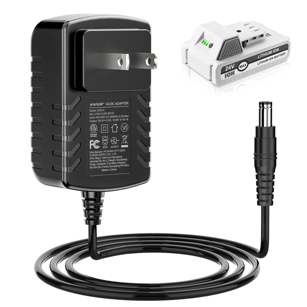 Quick Charge for Snow Joe & Sun Joe 24V Battery, 24VCHRG-QC iON+ Charger for iBAT24 & 24VBAT Series Batteries, iBAT24-LT, iBAT24-XR, 24VBAT-LTE, 24VBAT-XR AC Adapter