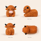 Teenzee 50 Pcs Mini Highland Cow Figurines Bulk Mini Cow Figurines Cake Decorations Cute Miniature Resin Sculpture Ornament Micro Landscape Office Garden Desk Party Tabletop Decor