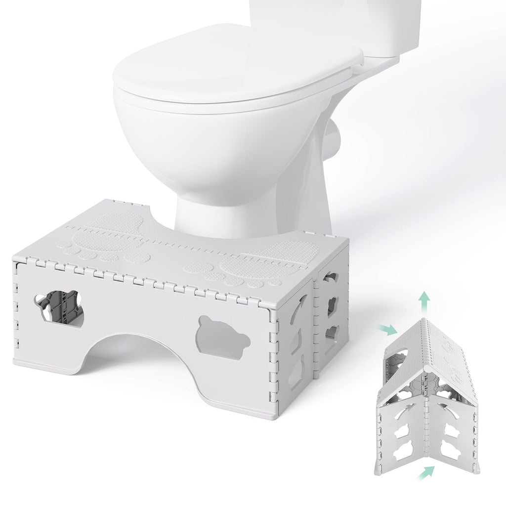 WBKATN Foldable Toilet Stool Squat, 7 Inch Healthy Squatting Potty for Adults with Anti-Slip Feet, Portable Travel Poop Stool Adult, Lightweight & Easy Storage Bathroom Toilet Step Stool, Gray