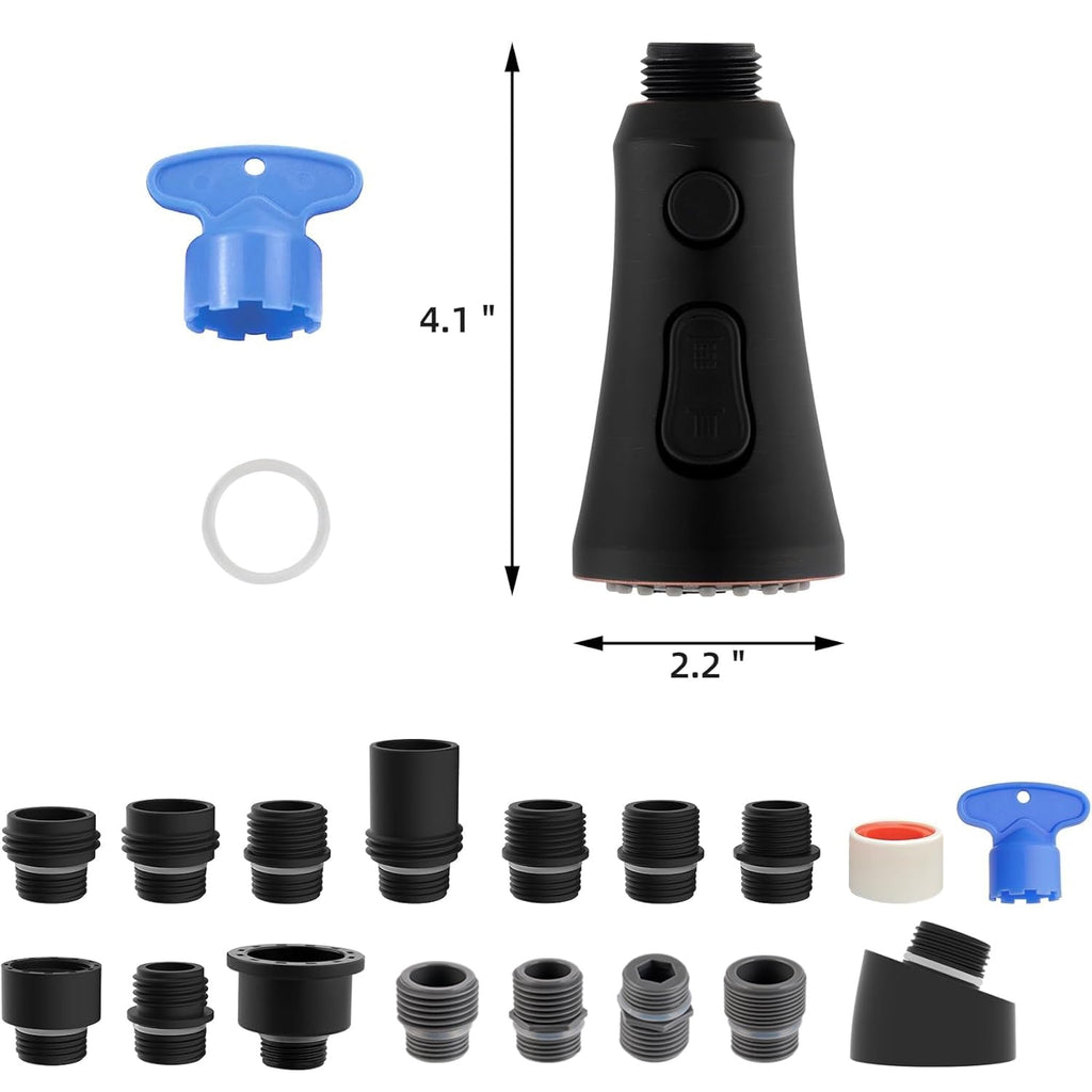 Hibbent Pull Down Kitchen Faucet Head Replacement, 3-Function NSF/ANSI/CAN 61 & CUPC Certified Sink Spray Nozzle, 15 Adapters, Compatible with Moen, Delta, Kohler Faucets, Oil-Rubbed Bronze