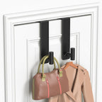 HUFEEOH Over The Door Hooks 2-Pack, Heavy Stainless Steel Coat & Towel Rack, No Drilling Scratch-Free Over Door Hanger Dorm Essentials Bathroom Accessories, Fits 1-3/4" Doors (Black) (T Shape)