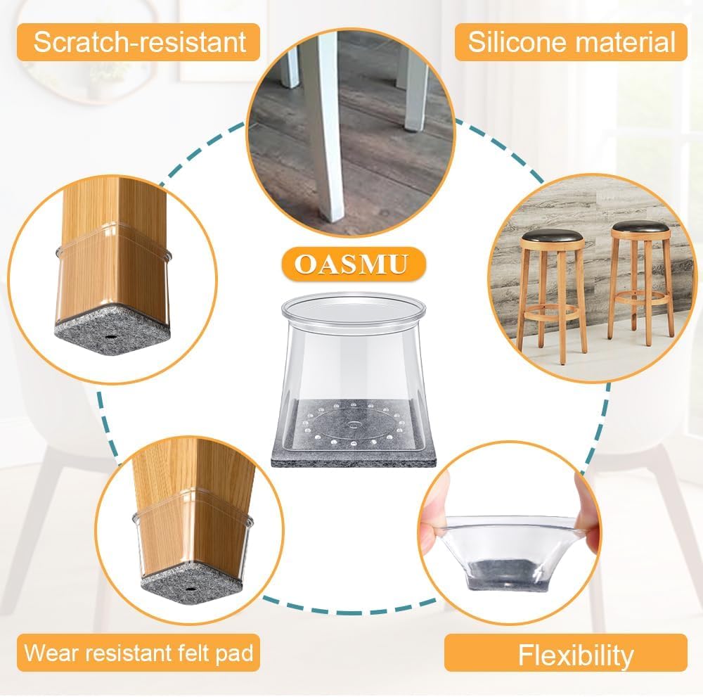 32 Pcs Square Chair Leg Protectors for Hardwood Floors,Felt Furniture Floor Protectors with Silicone Caps, Extra Large Size (Fits Chair Legs with Side Length: 1-5/8" to 2")