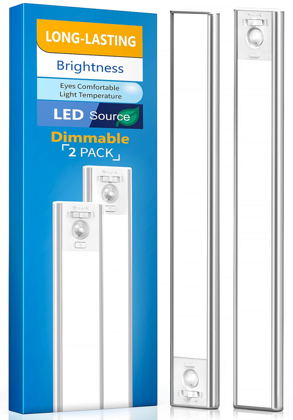 Under Cabinet Lighting, LED Motion Sensor Light Indoor, 2200mAh USB Rechargeable Closet Lights Battery Operated, Stick On Magnetic Wireless Dimmable Under Counter Lights for Kitchen(2 Pack)