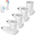 4 Pack Plug in Light Socket, 3-Prong Light Bulb Socket Adapter, 360° Rotatable Light Bulb Plug Adapter with Switch (ETL Listed, White)