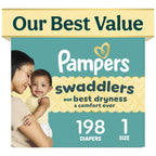 Swaddlers Diapers, Size 1 (8-14 lbs), 198 Count, Fragrance Free, Hypoallergenic, Absorbent, Pediatrician Recommended, Skin Safe