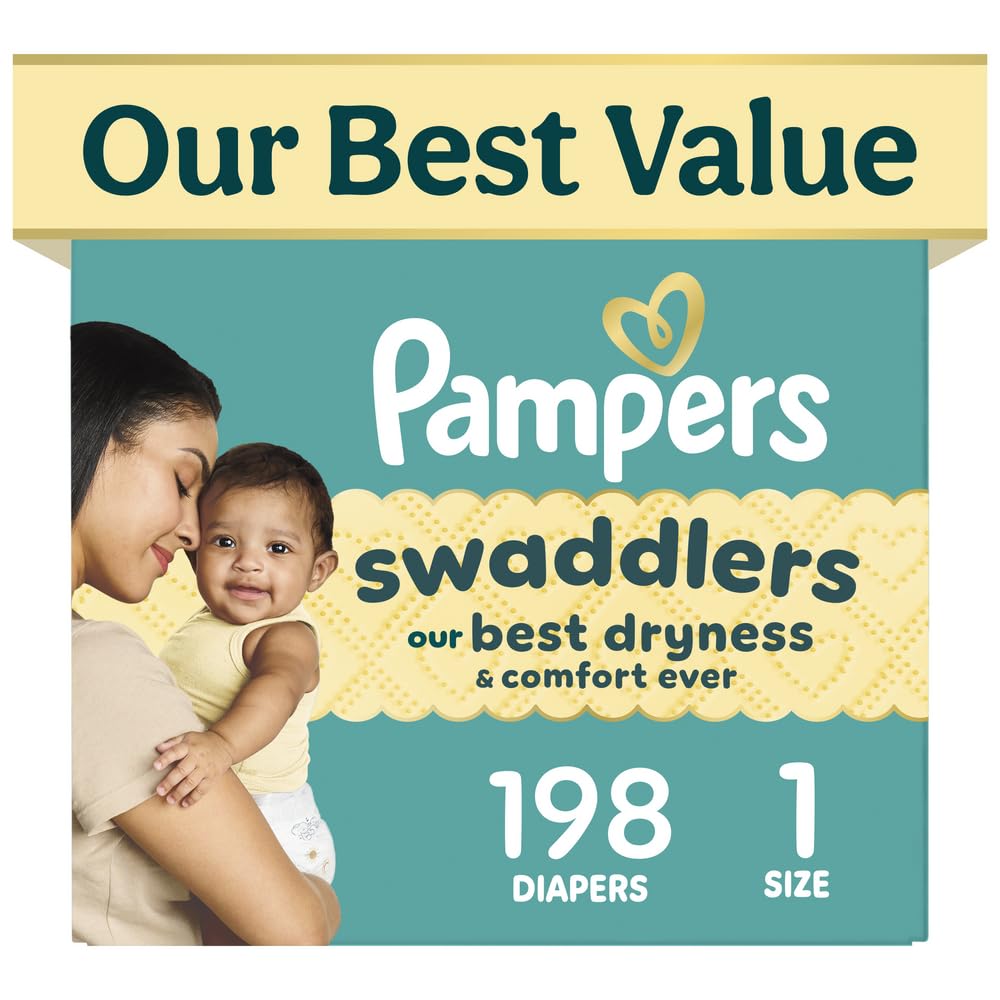 Swaddlers Diapers, Size 1 (8-14 lbs), 198 Count, Fragrance Free, Hypoallergenic, Absorbent, Pediatrician Recommended, Skin Safe