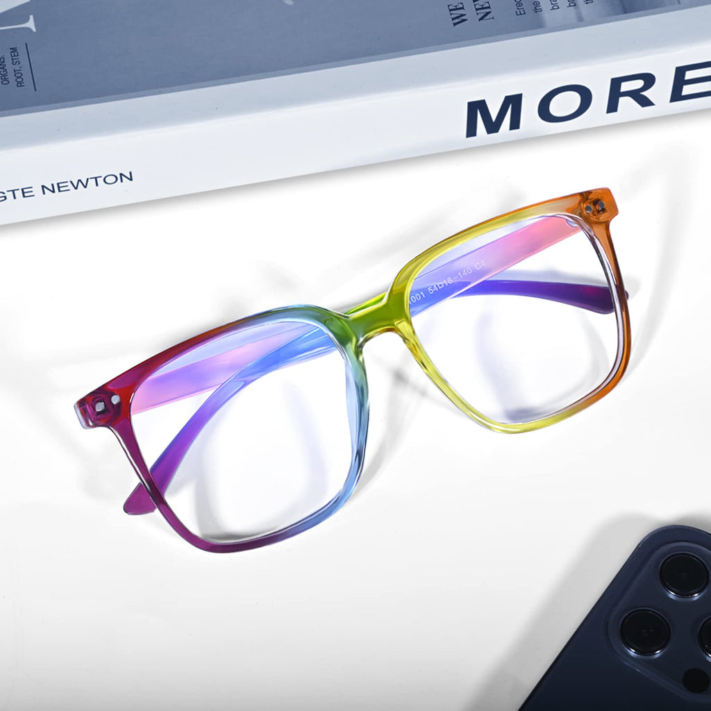 DTIUGUTAE Oversized Square Blue Light Blocking Glasses for Women and Men - Gaming & Computer Anti-Fatigue (Rainbow)