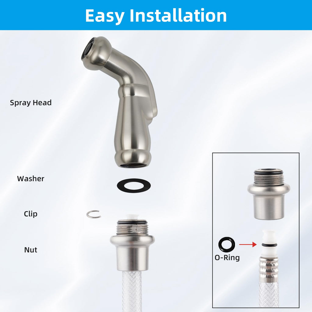 Hygie Rinse Universal Sink Sprayer Attachment for Kitchen Faucet, Kitchen Side Sprayer Head Compatible with Delta, Moen, Kohler and Other OEM Brands Pull Out Spray Head, Brushed Nickel, Classic Design
