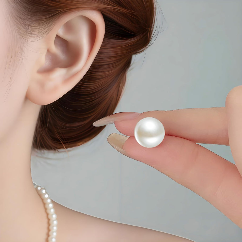 Sanglarst 4 Pairs Pearl Stud Earrings Sterling Silver Earring Flat Round