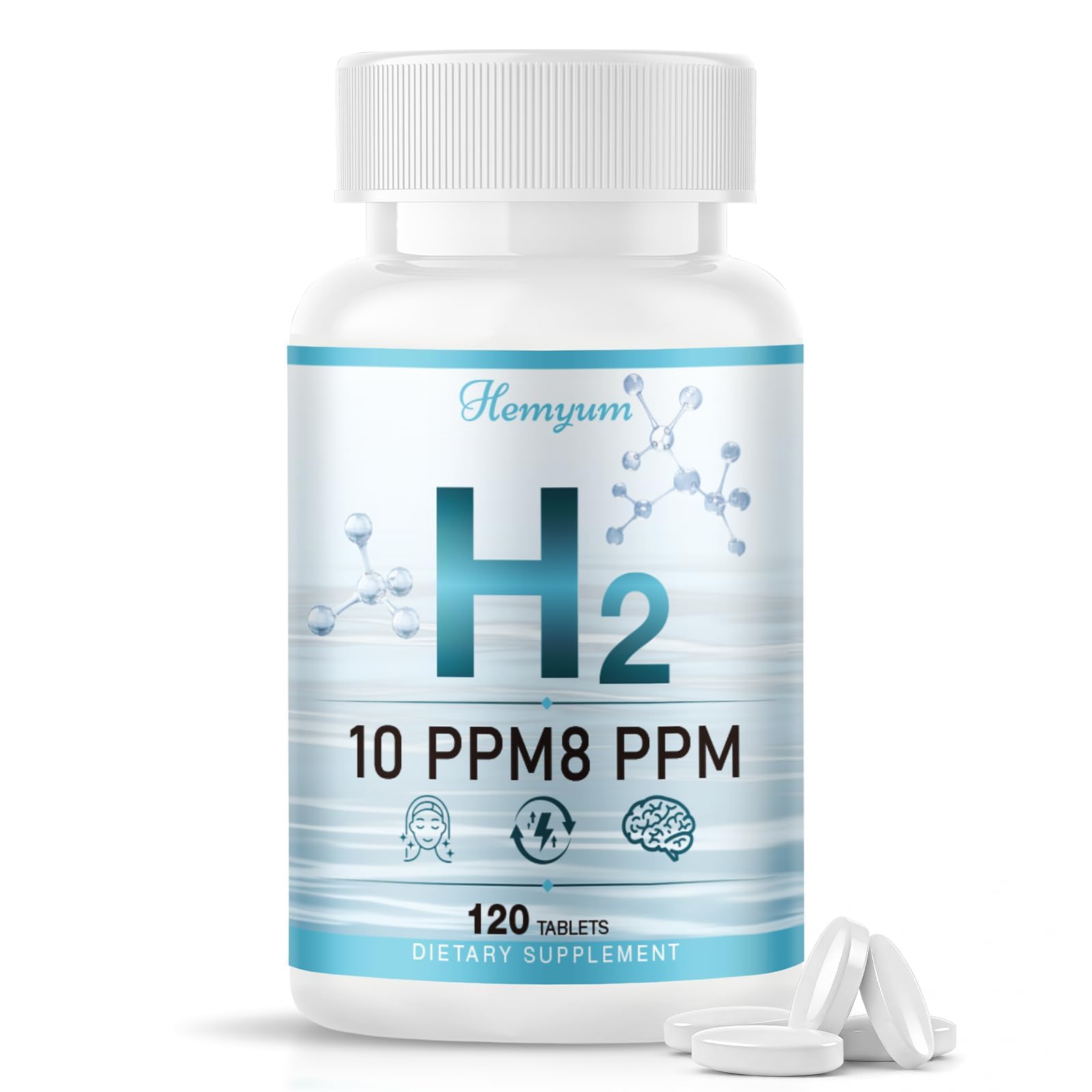 Hydrogen Water Tablets, H2 Molecular Hydrogen with Magnesium, 10 PPM Hydrogen Tablets for Drinking Water, Supports Physical Recovery, Brain Health&Cellular Energy - Non-GMO, Gluten-Free 120 Tablets.