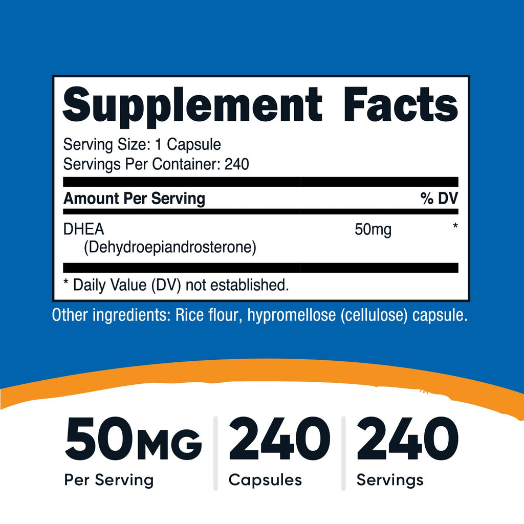 Nutricost DHEA 50mg, 240 Capsules - Gluten Free, Soy Free, Non-GMO, Supplement