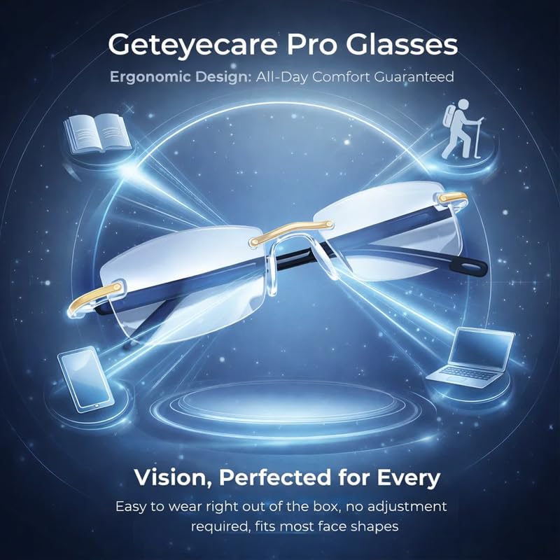 Geteyecare Pro Glasses, Upgraded Blue Light Blocking Reading Glasses, Auto Focus Glasses Self Adjusting Unisex (Gold+Silver)