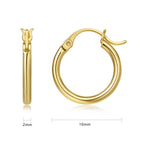 YUVOLA 14k Yellow Gold Hoop Earrings for Women Real Gold 16mm Classic Round Polished Hoops 2mm Thickness