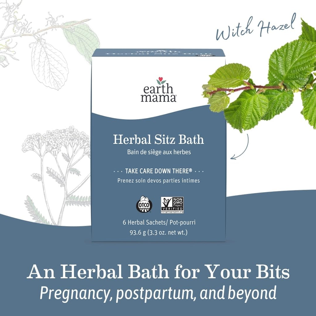 Earth Mama Herbal Sitz Bath | Pregnancy & Postpartum Essentials, Soothing Sitz Bath for Hemorrhoids with Witch Hazel, & Calendula, 6-Count (2-Pack)