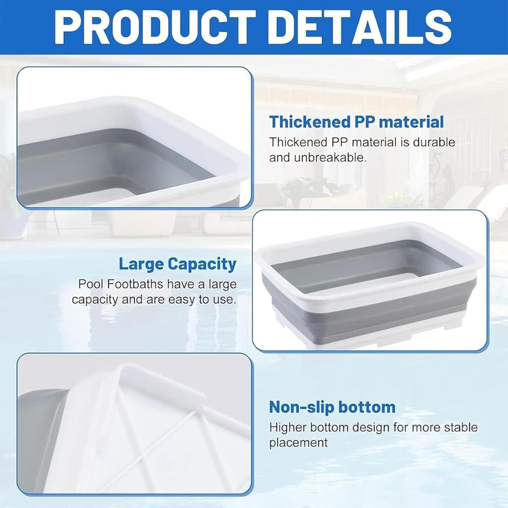 ESEHGS Pool Foot Bath Tray for Swimming Pool, Non- Slip Collapsible Foot Bath for Pool, Portable Foot Tub for Pool for Above Ground Pool Accessories, Rinse Feet Keep Pool Clean (Grey + White)