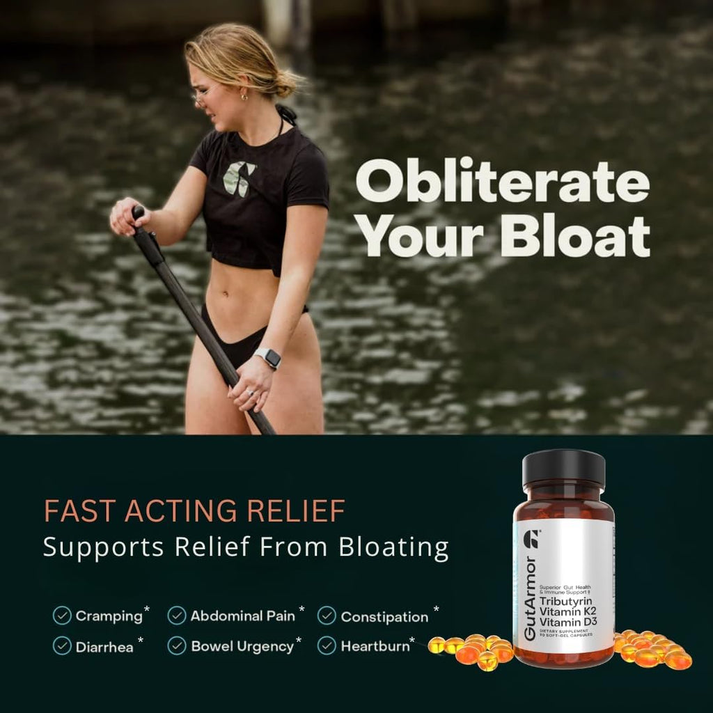 GutArmor Tributyrin Vitamin Complex, 180 Softgels, 350mg Butyrate with D3 3000IU & K2 120mcg, Gut Health Support
