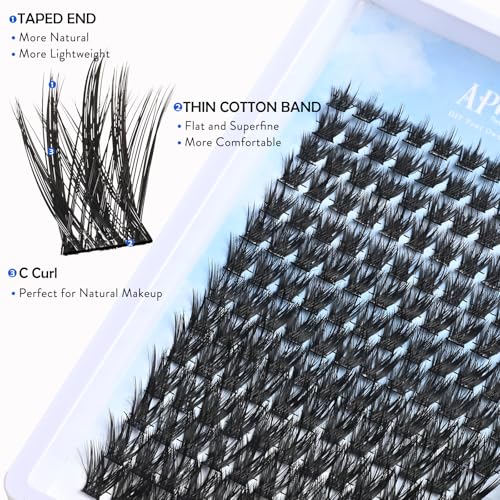 Lash Clusters Kit 9mm-16mm Eyelash Clusters C curl Lash Extension Kit Individual Lashes Cluster DIY Wispy Volume Lashes Natural Eye Lash Clusters False Mink Lash Trays with Lash Bond&Tweezers