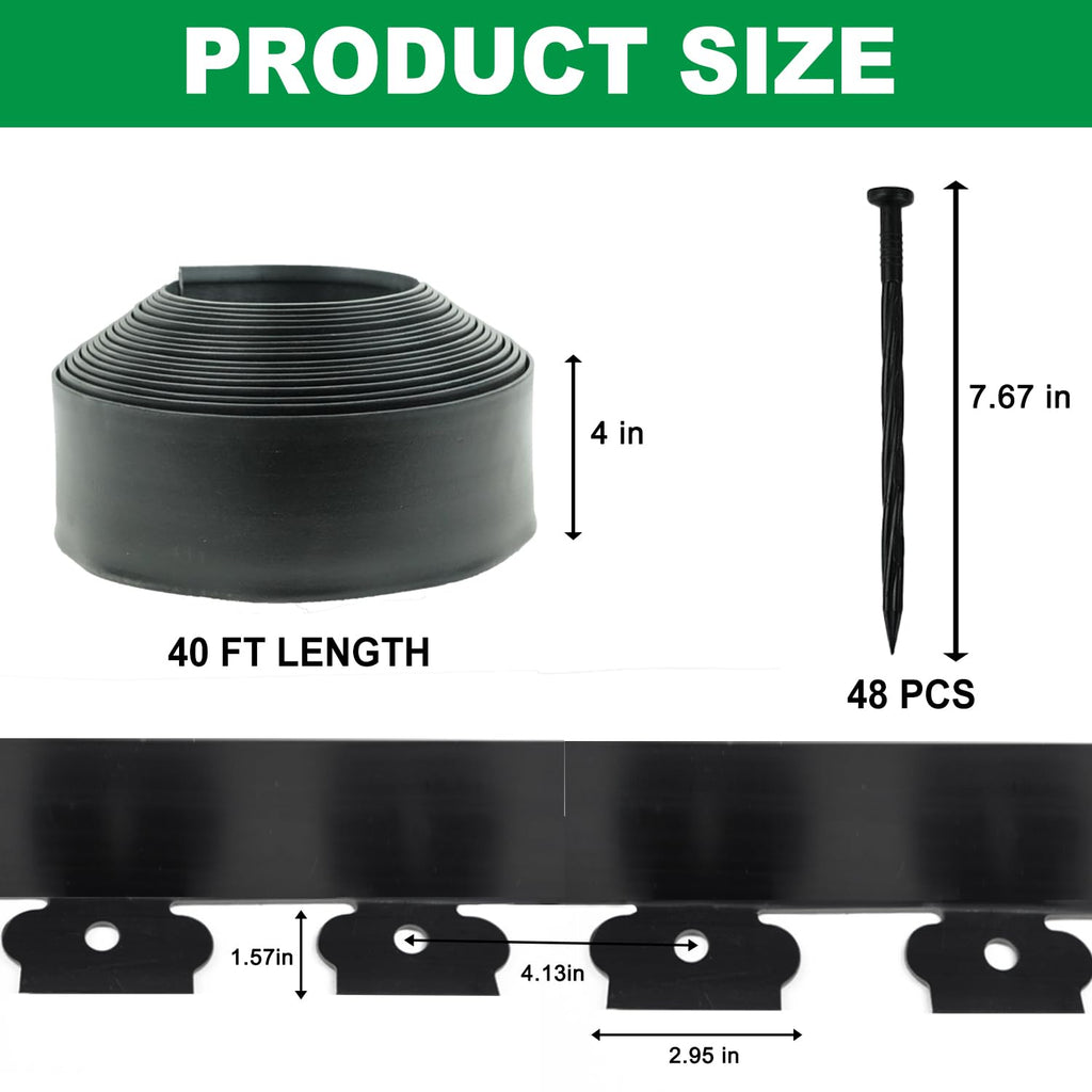 Hugeleaf Landscape Edging Kit Garden Edging 40 Ft with 48pcs Spikes