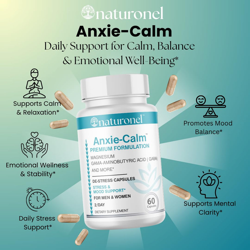 Anxie-Calm – Stress & Mood Support (6 Pack) with Magnesium, GABA, Ashwagandha, Rhodiola, Lemon Balm & Chamomile | Advanced Dietary Supplement Formula | Non-GMO | Made in USA, GMP Certified