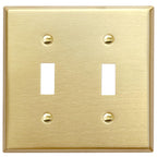 Rio Salto MIDSIZE BRASS Signature Collection Decorative Brushed Brass Gold Metal Outlet Covers, Light Switch Cover Plate, Premium Wall Plate Covers, 2-Gang Double Toggle Flip Switch 5" x 4.94", 1-Pack