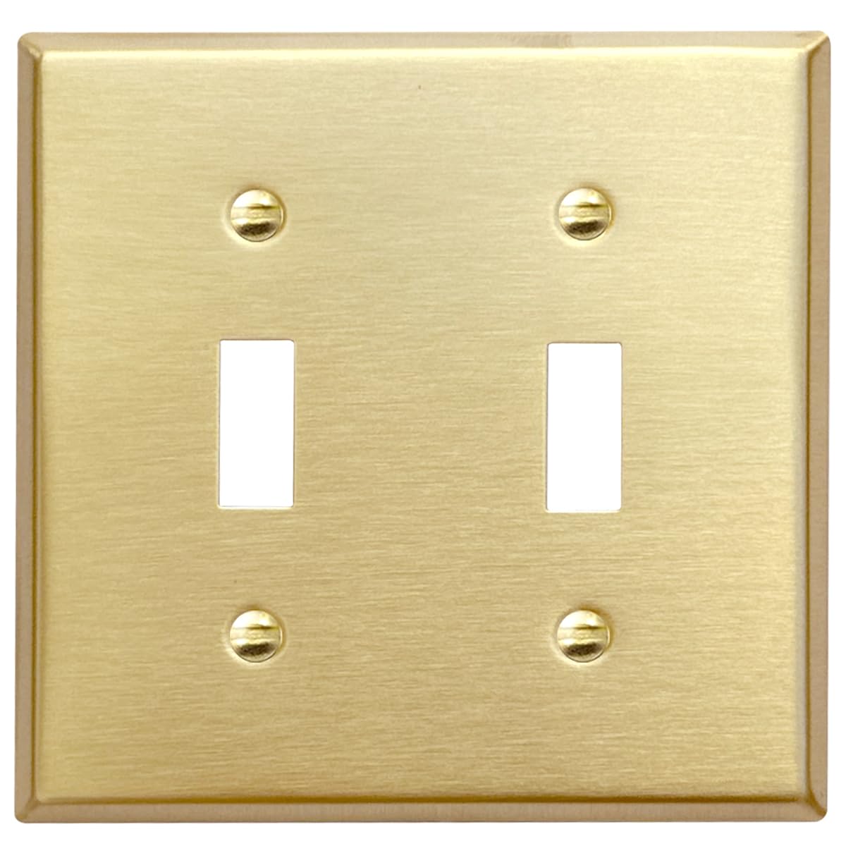 Rio Salto MIDSIZE BRASS Signature Collection Decorative Brushed Brass Gold Metal Outlet Covers, Light Switch Cover Plate, Premium Wall Plate Covers, 2-Gang Double Toggle Flip Switch 5" x 4.94", 1-Pack