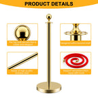 LOVMOR 6PCS Gold Stanchion Posts Queue, 38 Inch Red Velvet Rope, 5 FT Red Carpet Ropes and Poles, Crowd Control Barriers Queue Line Rope, Barriers for Party Supplies
