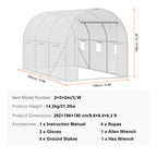 VEVOR Walk-in Tunnel Greenhouse, 9.6x6.4x6.2 ft Hoop House Greenhouse Tunnel, Plant Hot House with Galvanized Steel Frame, White PE Cover, Roll-up Zipper Door and 6 Windows for Outdoor