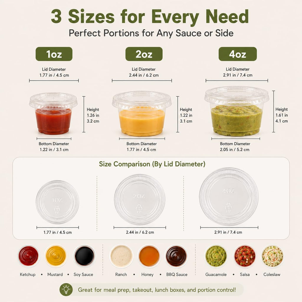 HOMIP 100PACK 4oz Plastic Portion Cups with Lids, Condiment, Jello Shot Cup