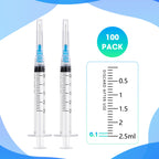 Meterbox 100 Pack 2.5ml Syringes with Needle - 23G 1 inch Disposable 2.5cc Luer Lock Syringe for Scientific Lab Use, Sterile Individually Wrapped