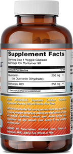 Amazing Formulas Quercetin Berberine | 250 mg Berberine and 250 mg Quercetin | Veggie Capsules Supplement | Non-GMO | Gluten Free | Made in USA (90 | 2 Pack)