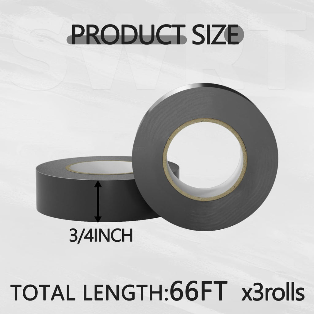 SWRT 0.75" x66ft 3 Pk Electrical Tape, Waterproof Flame Retardant.