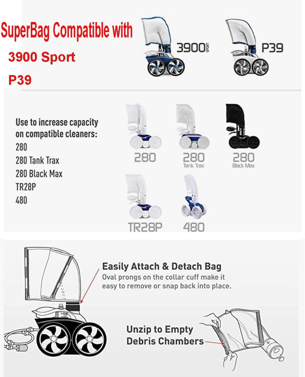ATIE 3900 Pool Cleaner Double Chamber All Purpose SuperBag 39-310 with Hook and Loop Fastener Closure for 3900 Sport and P39 Pool Cleaners SuperBag 39-310 (2 Pack)