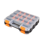 Jack Boss Tool Box with Transparent Lid, Double Side 34-Compartments Organizer Box with Removable Dividers for Hardware, Screws, Bolts, Nails, Beads, Jewelry and Fishing Accessories, Orange, 1 Pack