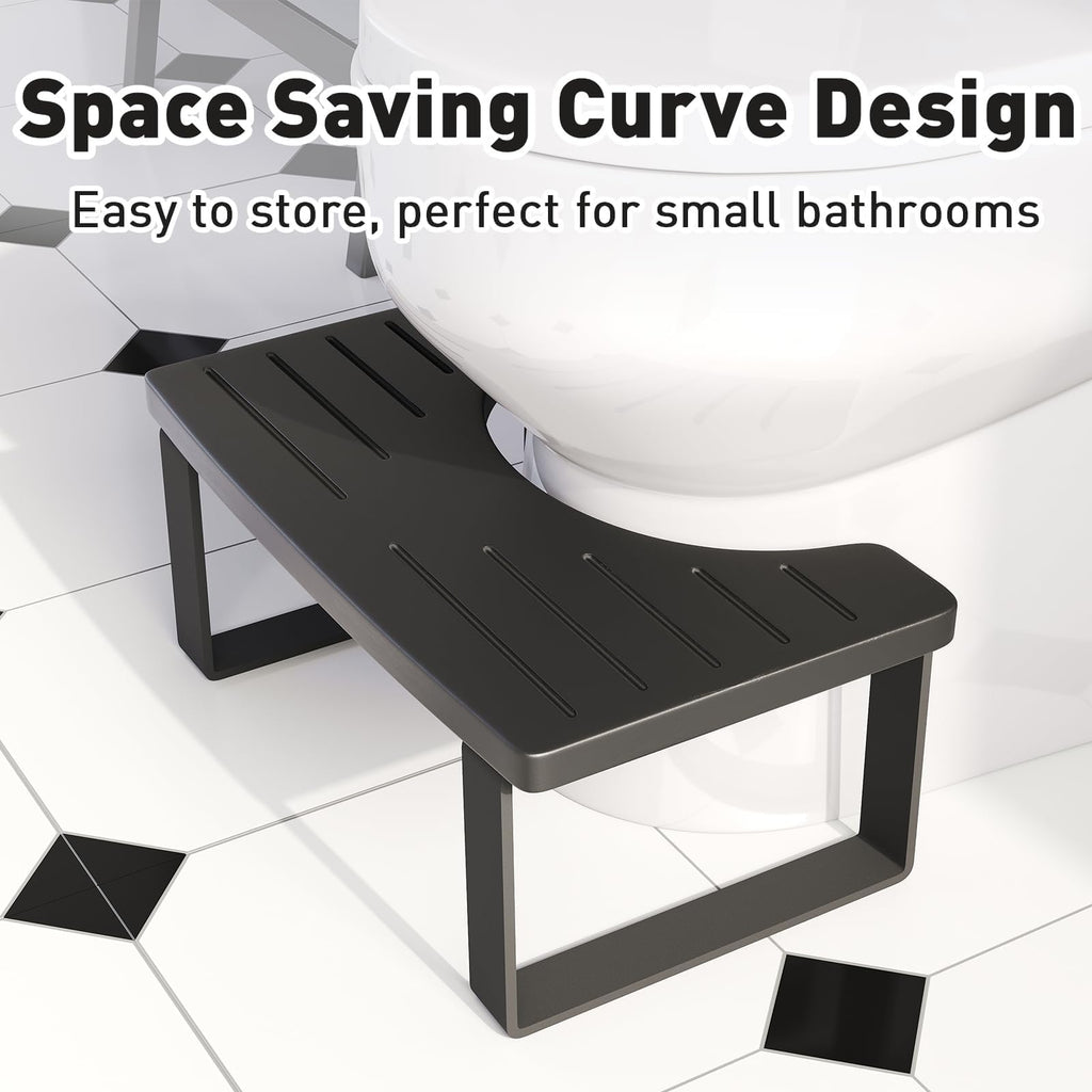 Squatting Potty for Adults, 7in Wooden Poop Stool Adult, Matte Black Bamboo Toilet Stool Squat, Wood Pooping Stool for Bathroom, Toilet Foot Step for Kids with Non-Slip Mat